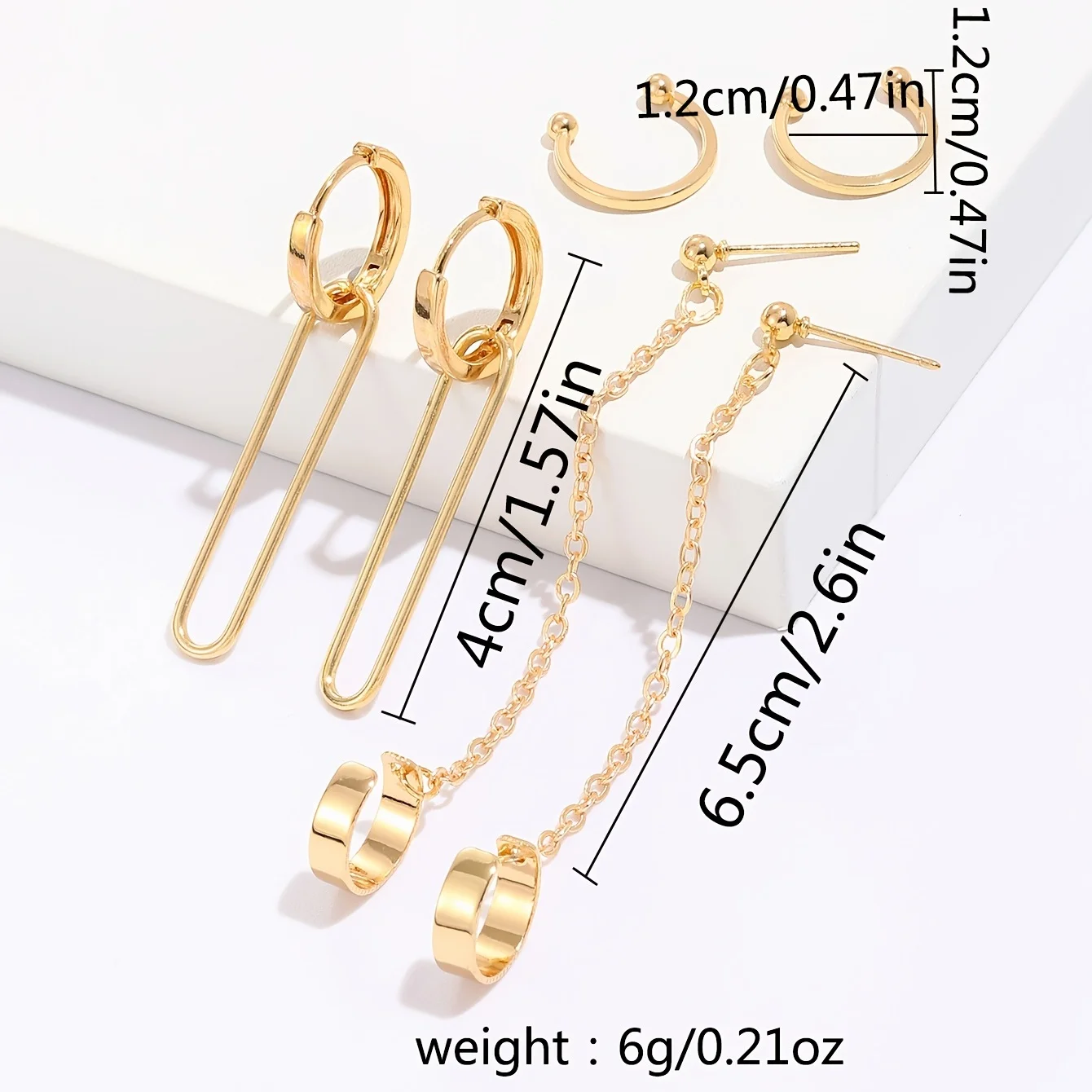U-Shaped Earrings Set Retro Golden-Tone Metal Geometric Design for Women
