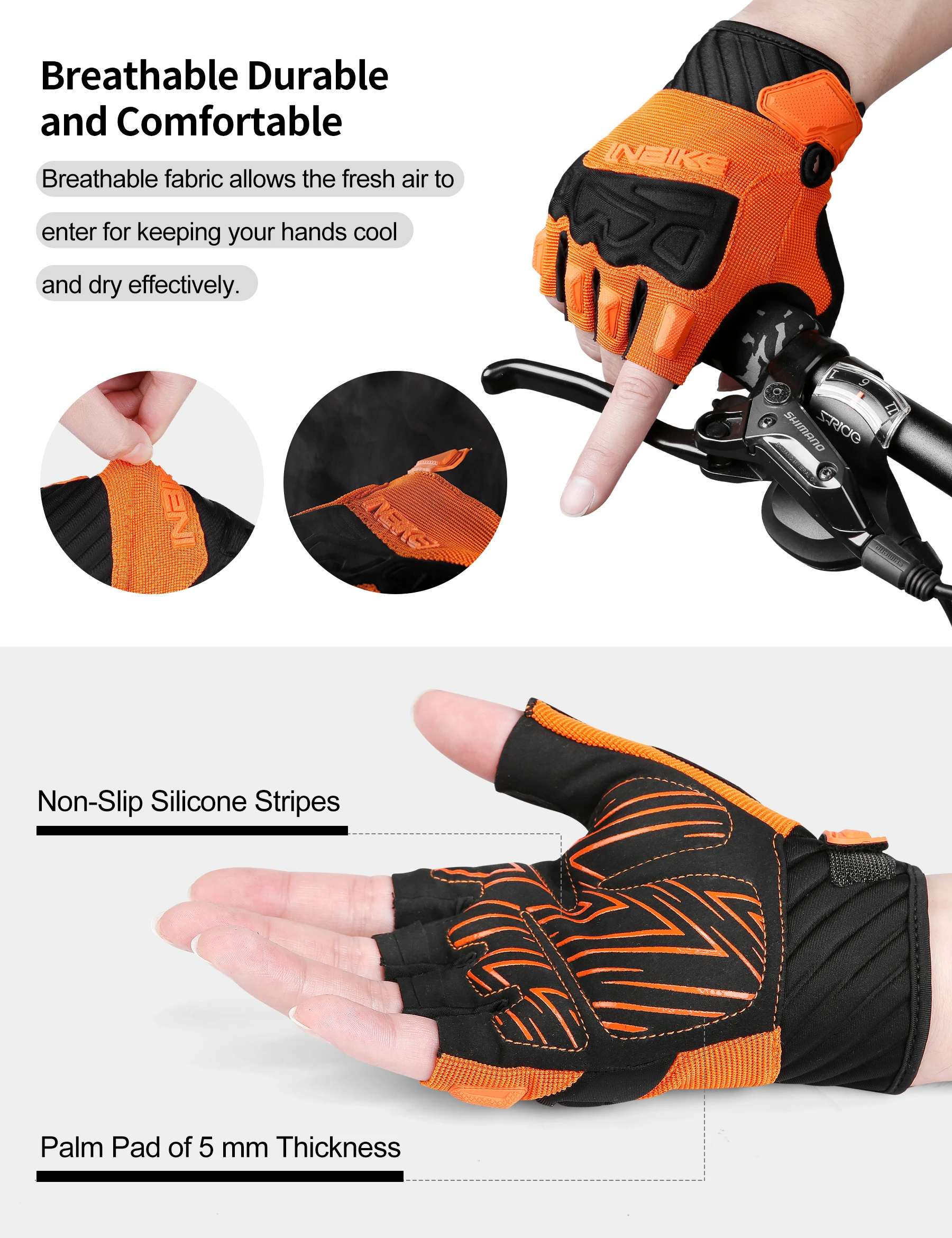 INBIKE Summer MTB Cycling Gloves Gel Padded Half Finger Bicycle Gloves for Men Breathable Outdoor Sport Bike Gloves Accessories 2