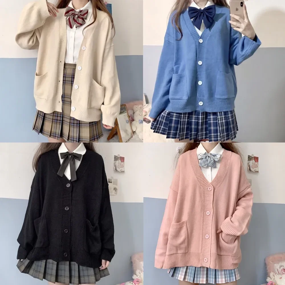 Japan School Sweater Spring Autumn V-neck Cotton Knitted Sweater College Style JK Uniform Cardigan 5 Color Student Girls Cosplay anbenser japan school sweater spring autumn v neck cotton knitted sweater jk uniforms cardigan multicolor student girls cosplay