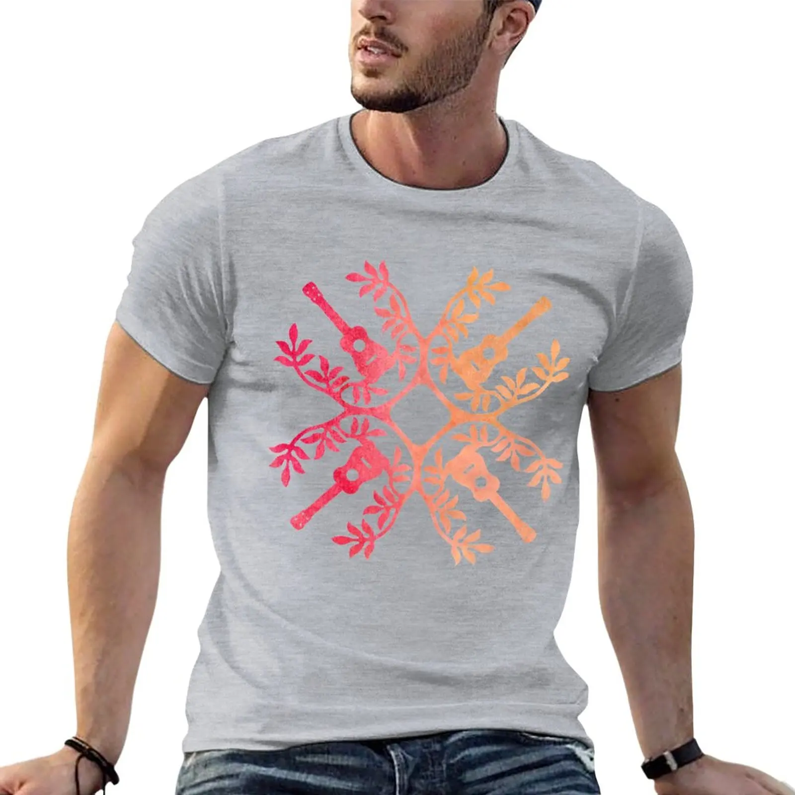 Hawaii Mele Music Quilt Tribal Tattoo Ukulele tshirt T-Shirt vintage t shirt slim fit t shirts for men