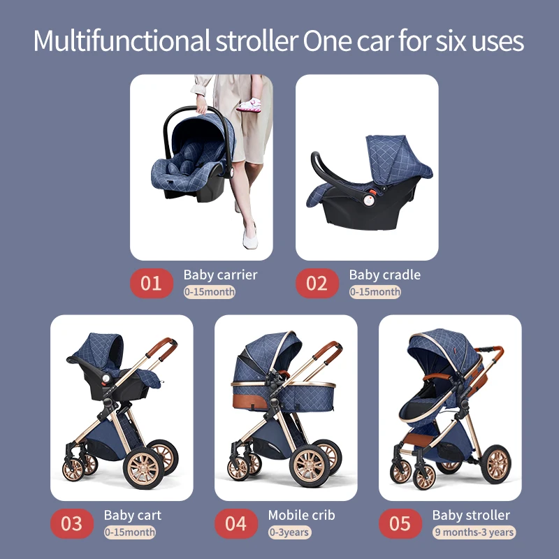 Baby Stroller 3 In 1 High Landscape Stroller for Newborns Infant Trolley Wagon Portable Baby Carriage with Base baby stroller