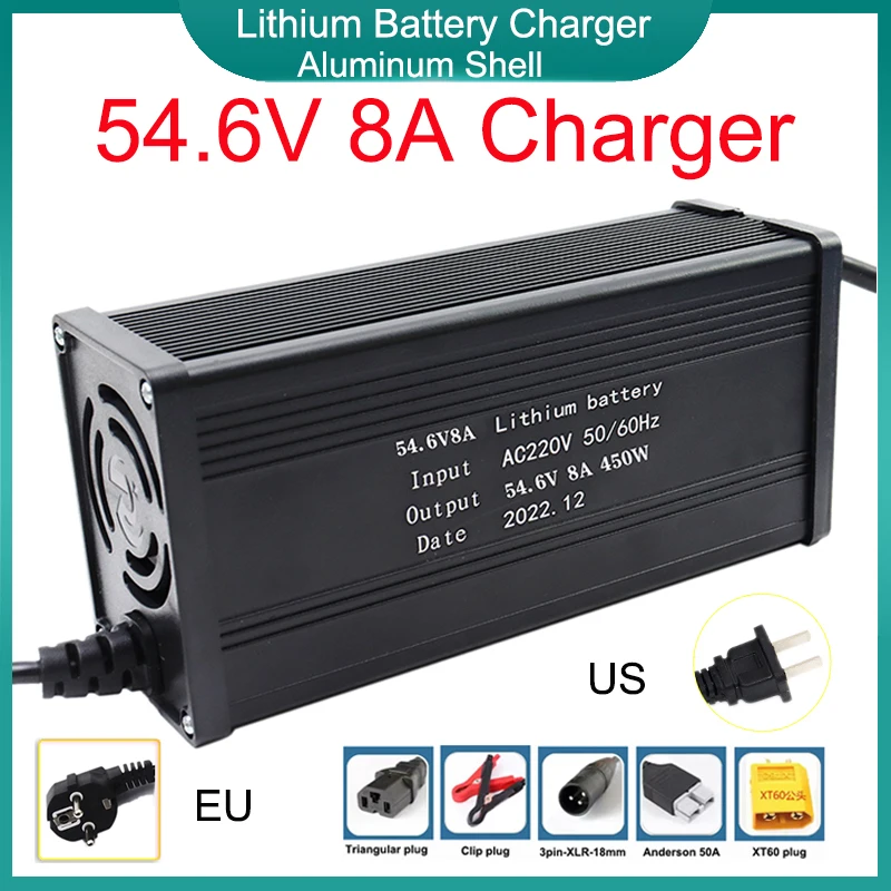 

New 54.6V 8A Lithium Battery Charger LCD Display With Fan For 13S 48V Electric Bike Motorcycle Li-ion Cells Fast&Safe charging
