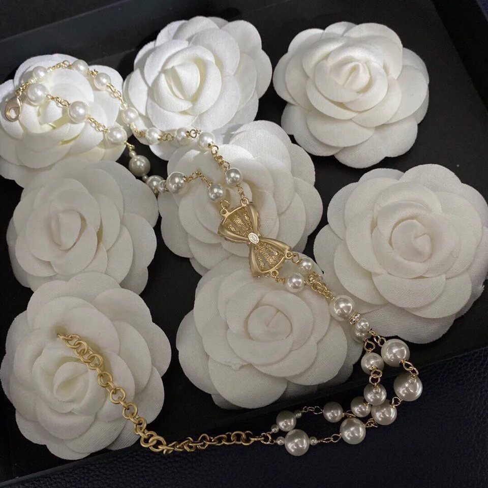 2022 Hot Trend Brand Bow Knot Pearl Diamond Inlaid Double Row Chain Necklace Jewelry Sterling Silver Seiko Customization