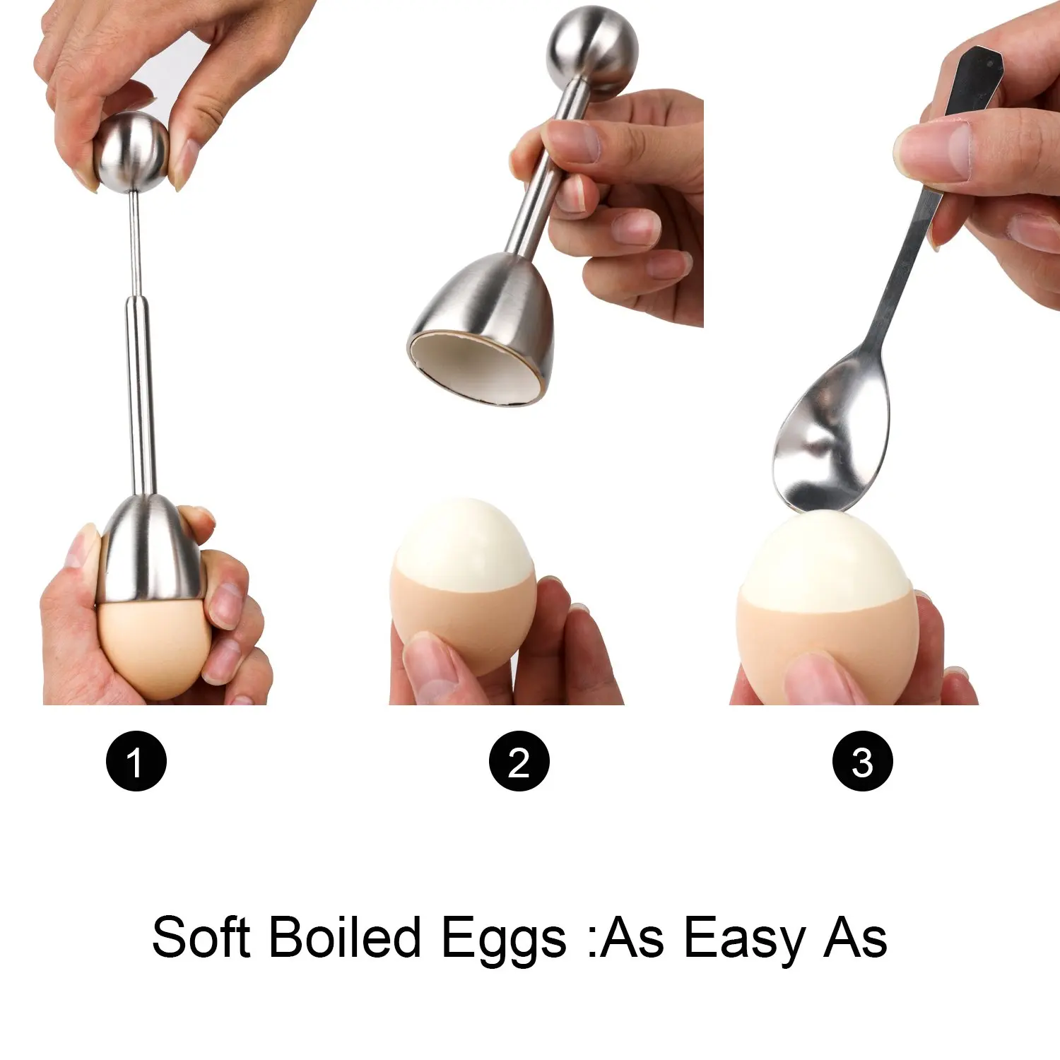 Egg Cracker Topper Stainless Steel Shell Separator Remover Breakfast Kitchen Tool Soft Hard Boiled Cutter Set Soft Hard Boiled