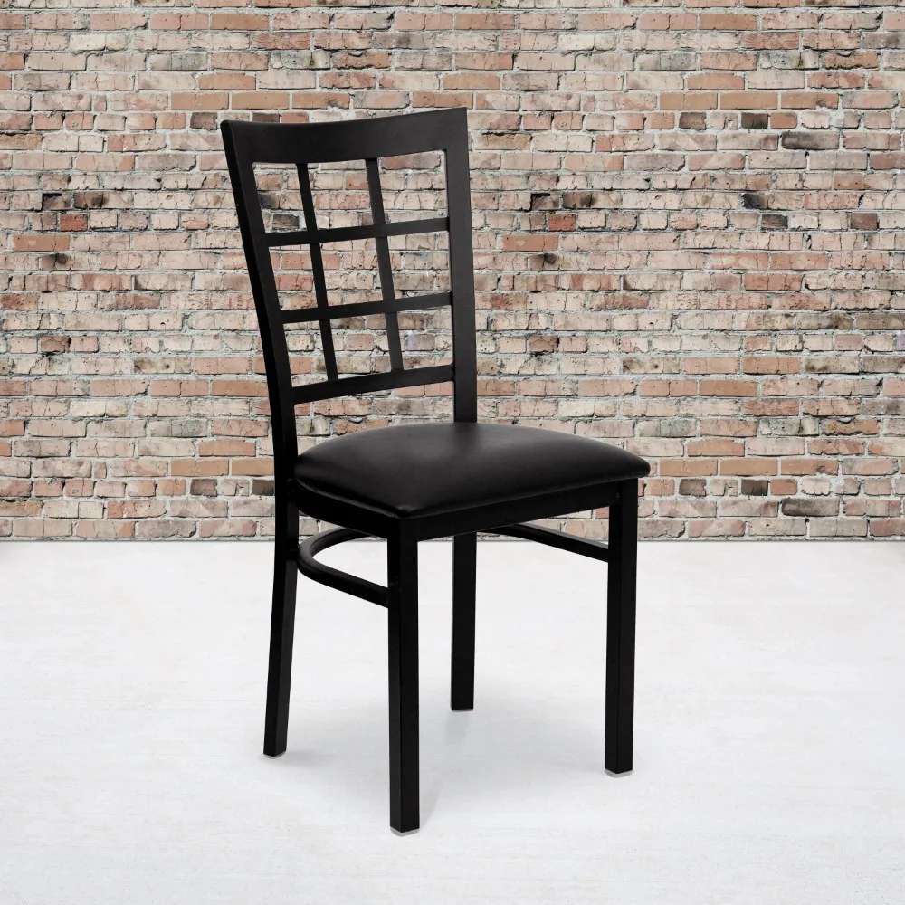 

2 Pack HERCULES Series Black Window Back Metal Restaurant Chair - Black Vinyl Seat