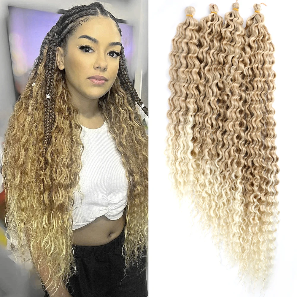 

Synthetic Water Wave Twist Crochet Hair Long 4X Deep Wave Braiding Hair Extension Ariel Curl Crochet Braids Ombre Brown Blonde