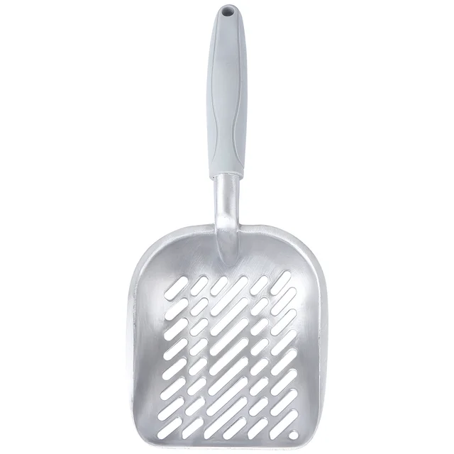 Cat Litter Scoop Grey Heavy Duty Metal Long Handle Pet Scooper High Efficiency Sifting Shovel Comfortable Hold No Rust 3