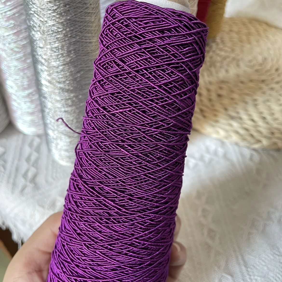 Core Spun Yarn, Lace Shaping Thread, 100g Silver Sparkle Yarn Popular Woven Small Silver Bag Woven Flash Core Wire