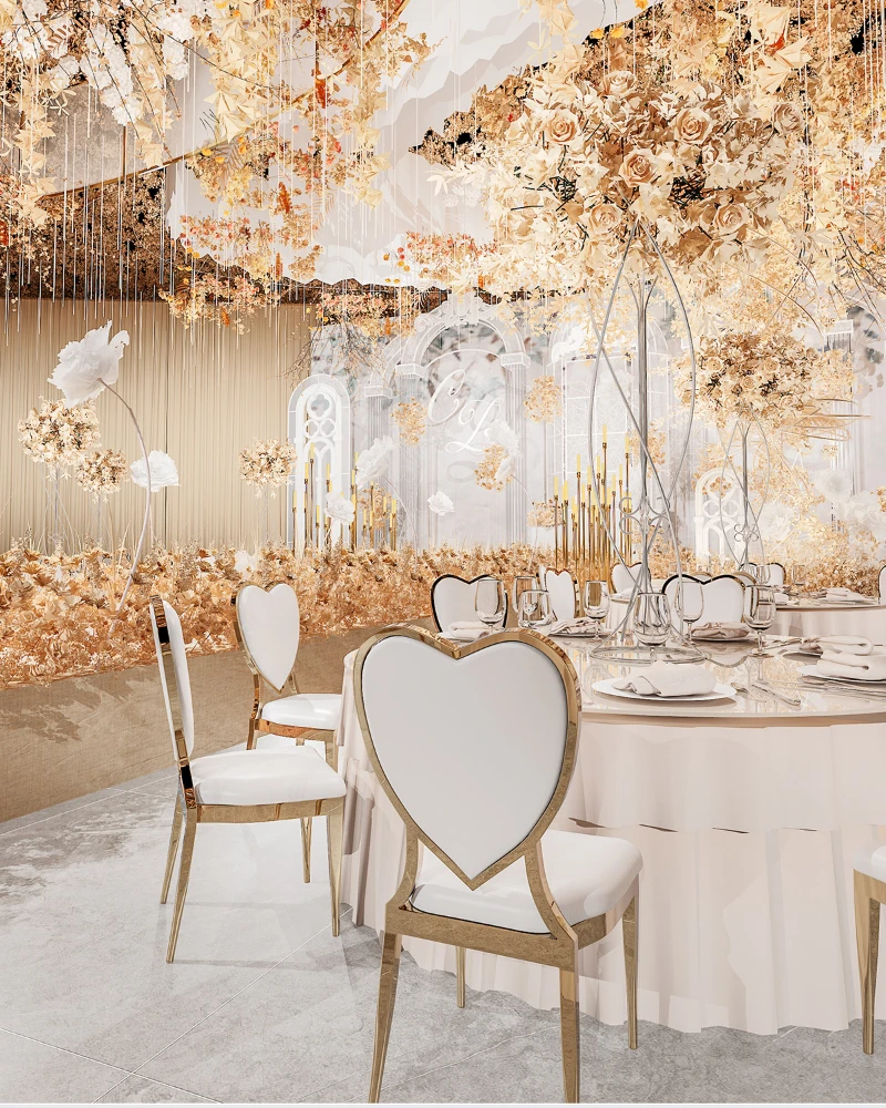 Romantic Wedding chair elegant silver dining chair Light Luxury party hotel chair love Dressing soft stool hall ceremony stool
