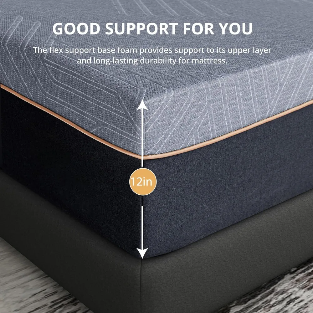 Queen Mattress, Cooling Copper Gel, CertiPUR-US Certified, Therapeutic Medium Fiberglass Free, 12 Inch Memory Foam Mattress