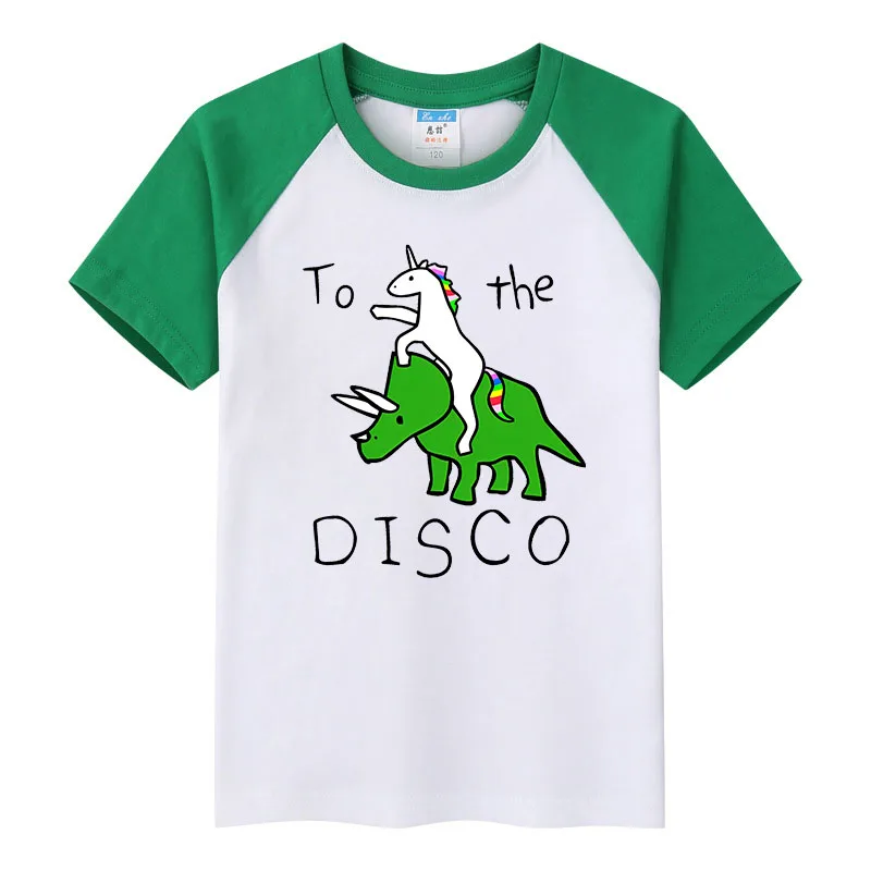 

To The Disco Unicorn Riding Triceratops printed summer children's clothing boys short-sleeved T-shirt casual contrast color top