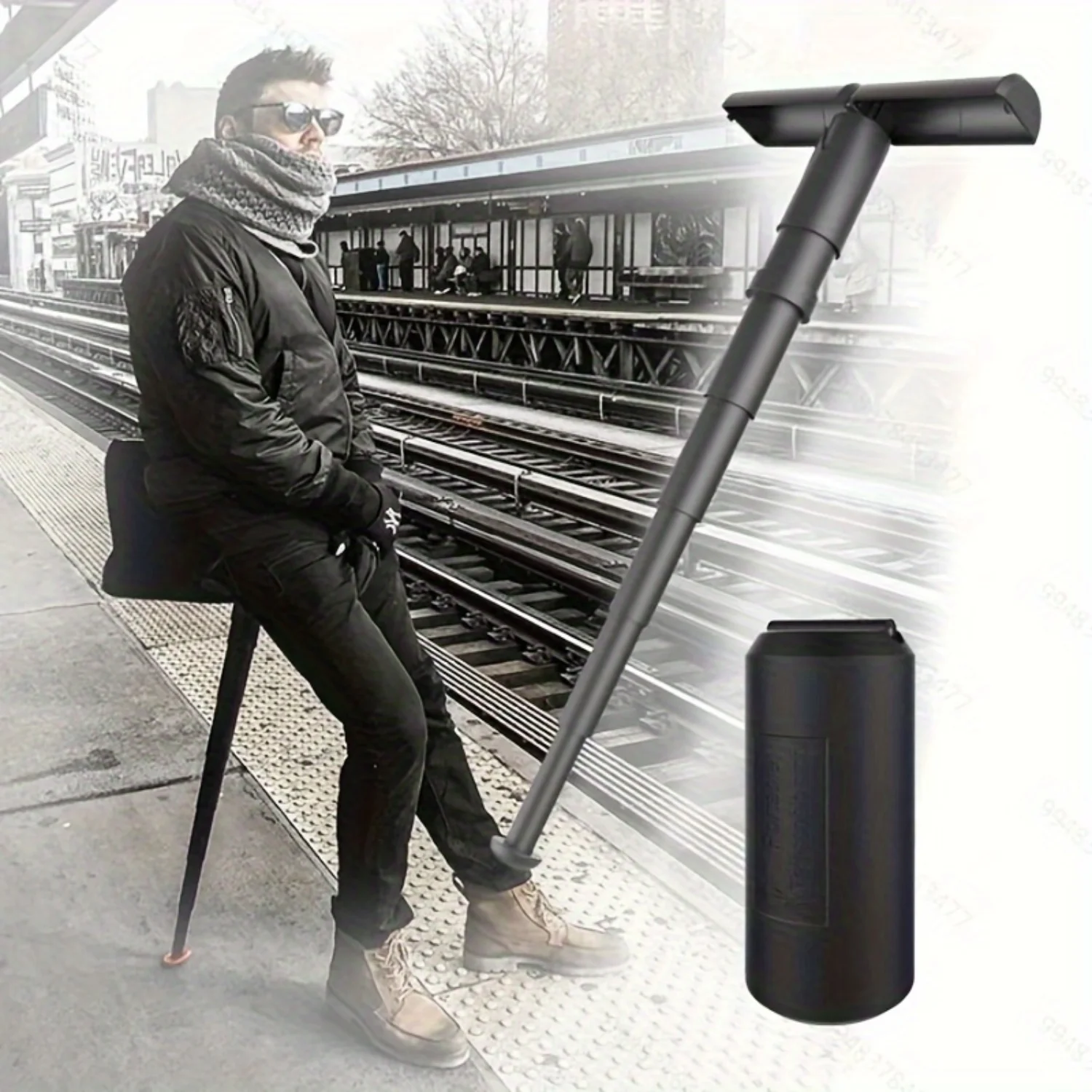 Folding Chair Retractable Stool 1pc Portable Telescopic Stool Seat Stick 3-Second Quick Folding Multifunctional Walking Stick Seat Compact Chair Outdoor