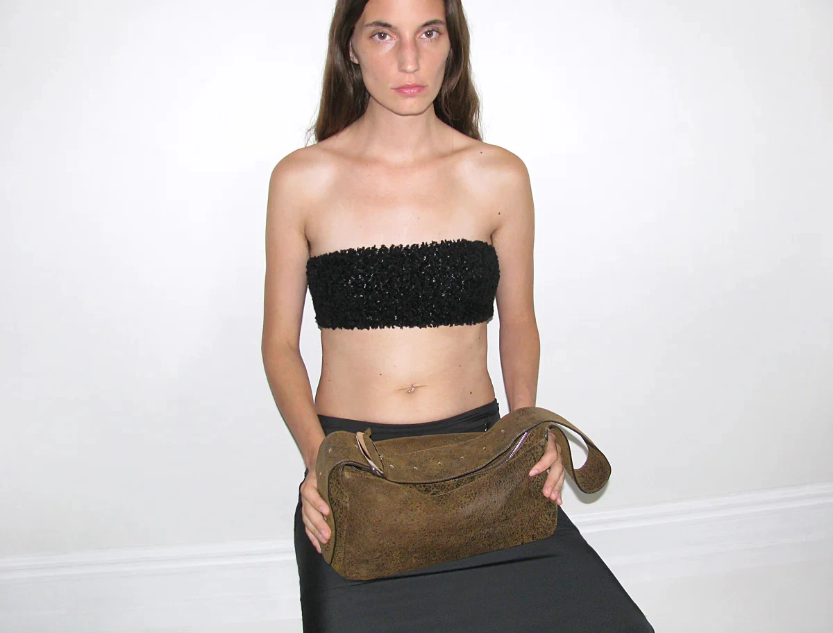 バッグ Paloma wool square tea bag leather SQUARE TEABAG-Black rectangular soft leather bag with buckle