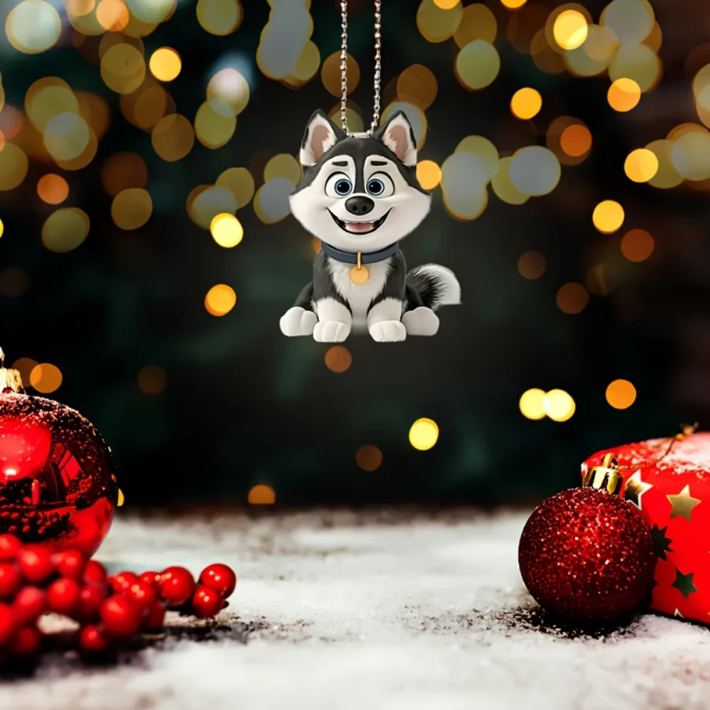 Porte-clés Husky mignon 2D, chiot de dessin animé, pendentif en acrylique, breloque polyvalente pour miroir de voiture, sacs à dos, maison, festif, cadeau et décoration  36