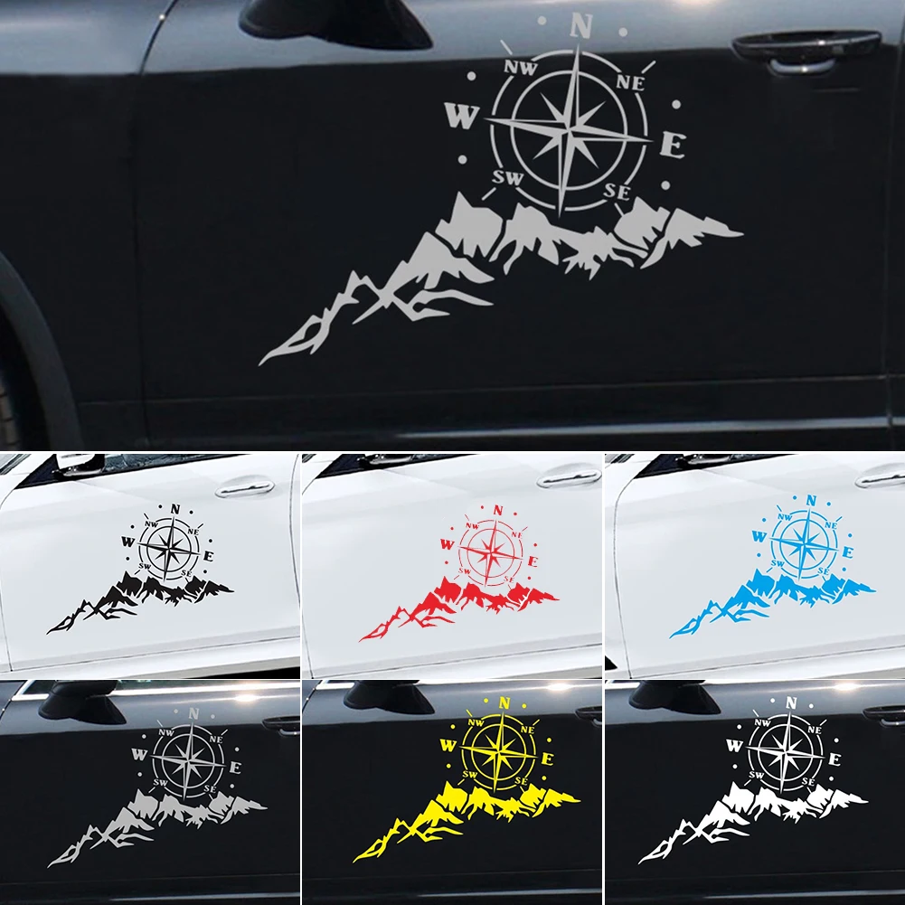 

2pcs 56x30cm Mountain Compass Car Sticker 3D Waterproof No Fading Vinyl Decal for Car Hood Auto Body Side Door