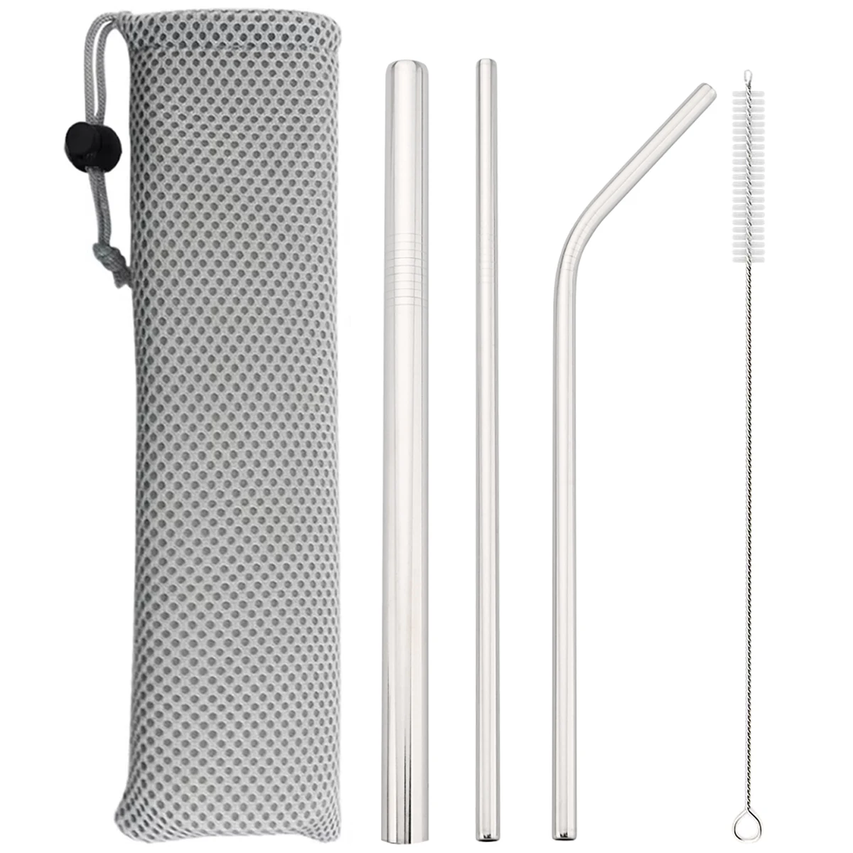 3pcs Reusable 304 Stainless Steel Straw Pearl Milk Tea Straw High Quality Drinking With Bag Cleaner Brush Bar Accessory
