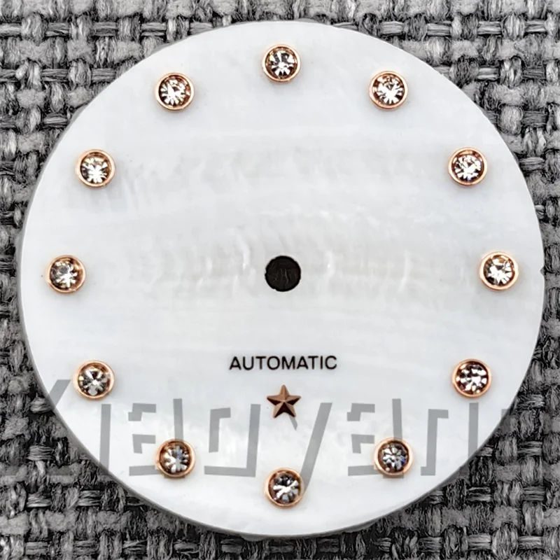 Elegant 24.5mm White Mother of Pearl Women's Watch Dial with Star Sign and Diamond Index