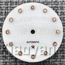 Elegant 24.5mm White Mother of Pearl Women's Watch Dial with Star Sign and Diamond Index for NH05 (Rose 1)