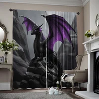 2pcs, spring summer Curtains Purple Flying Dragon Light Filtering Sheer Curtains Polyester Easy Install Decorations Ldeal for 1