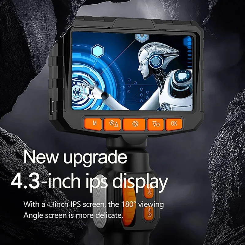 360 °   회전식 듀얼 렌즈 내시경, 3.9/6.0MM 5인치 IPS 내시경 검사 카메라, 자동차 기계 산업용 내시경