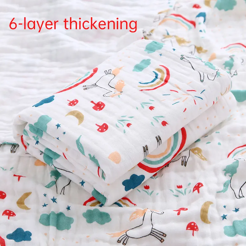 Plush Cotton Baby Towel Blanket & Swaddle with 6-Layer Gauze