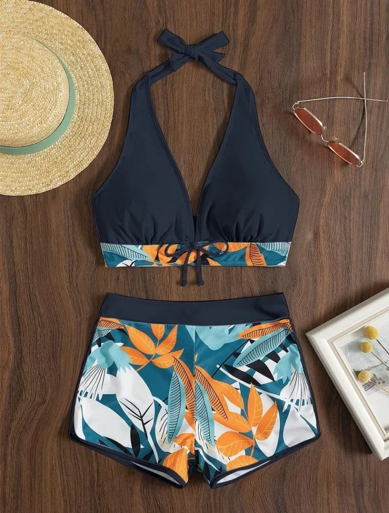 Fashion Printed Swimsuit Women Spliced Lace Up Sporty Surfing Bikini Set Bathing Suit Beachwear Swimwear Female Swimming Suits Best Sellers In Women's Clothing