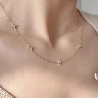Collier chaîne en Zircon incrusté de fleurs à quatre feuilles pour femmes, élégant, porte-bonheur, ras du cou, bijoux de fête, cadeaux d'anniversaire 4