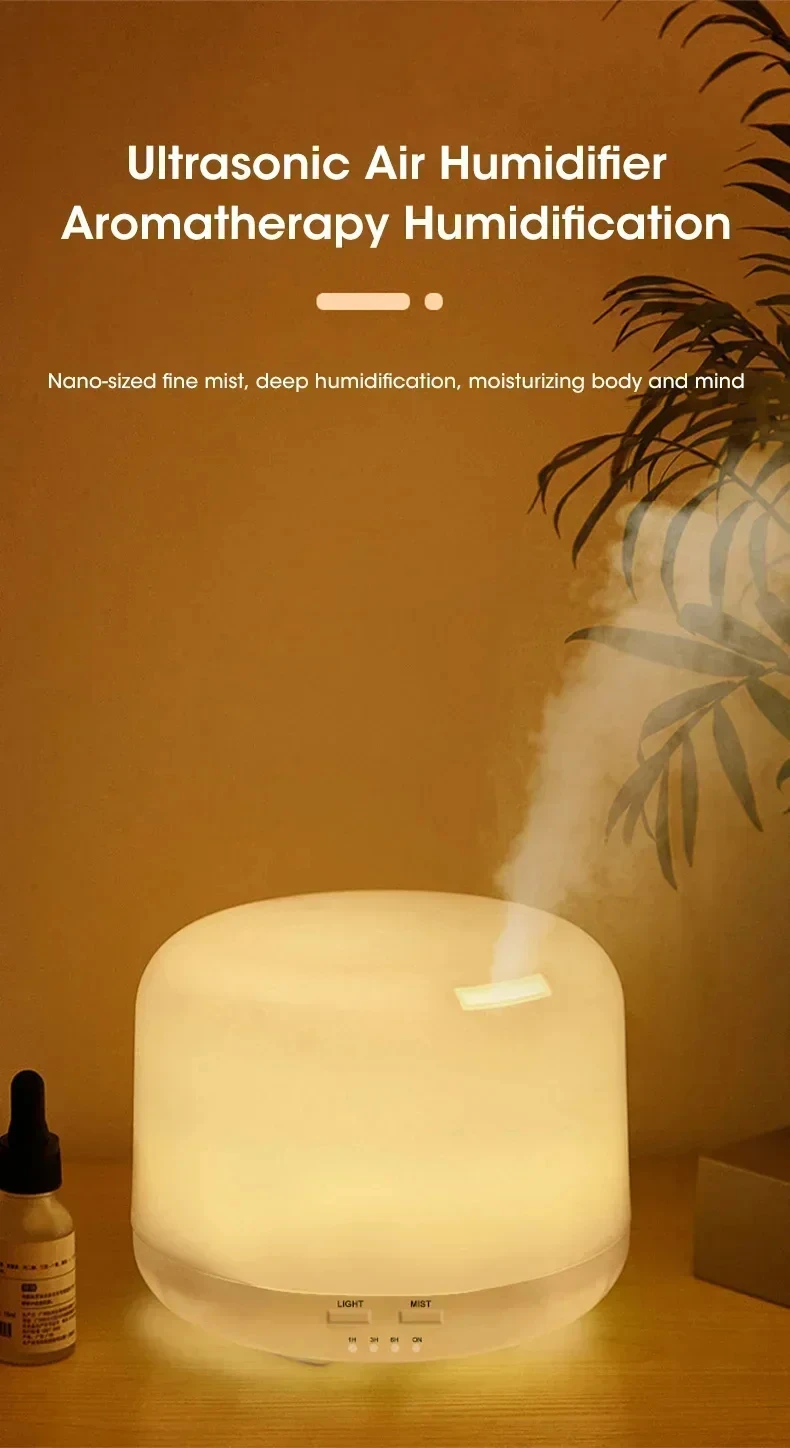 500ML Mini Humidifier USB Wood Grain Aroma Diffuser, Air Humidifier with Colorful Night Lights, Essential Oil Diffuser Machine