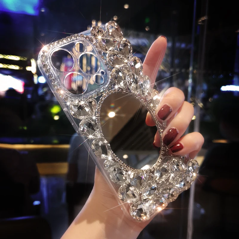 

Зеркальный телефонный чехол для IPhone 14 Pro Max, полностью Алмазный Макияж для IPhone 13, защитный чехол, роскошный Силиконовый противоударный чехол со стразами