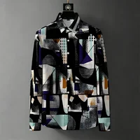 Chemise à manches longues pour homme, style européen et américain, luxe léger, imprimé géométrique, décontractée, pour le travail et les déplacements. 2