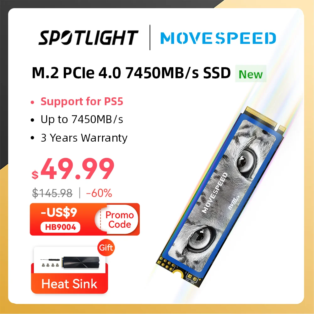 MOVESPEED 7450MB/s SSD NVMe M.2 2280 1TB Internal Solid State Hard Disk M2 PCIe 4.0x4 2280 SSD Drive for PS5 Laptop PC 