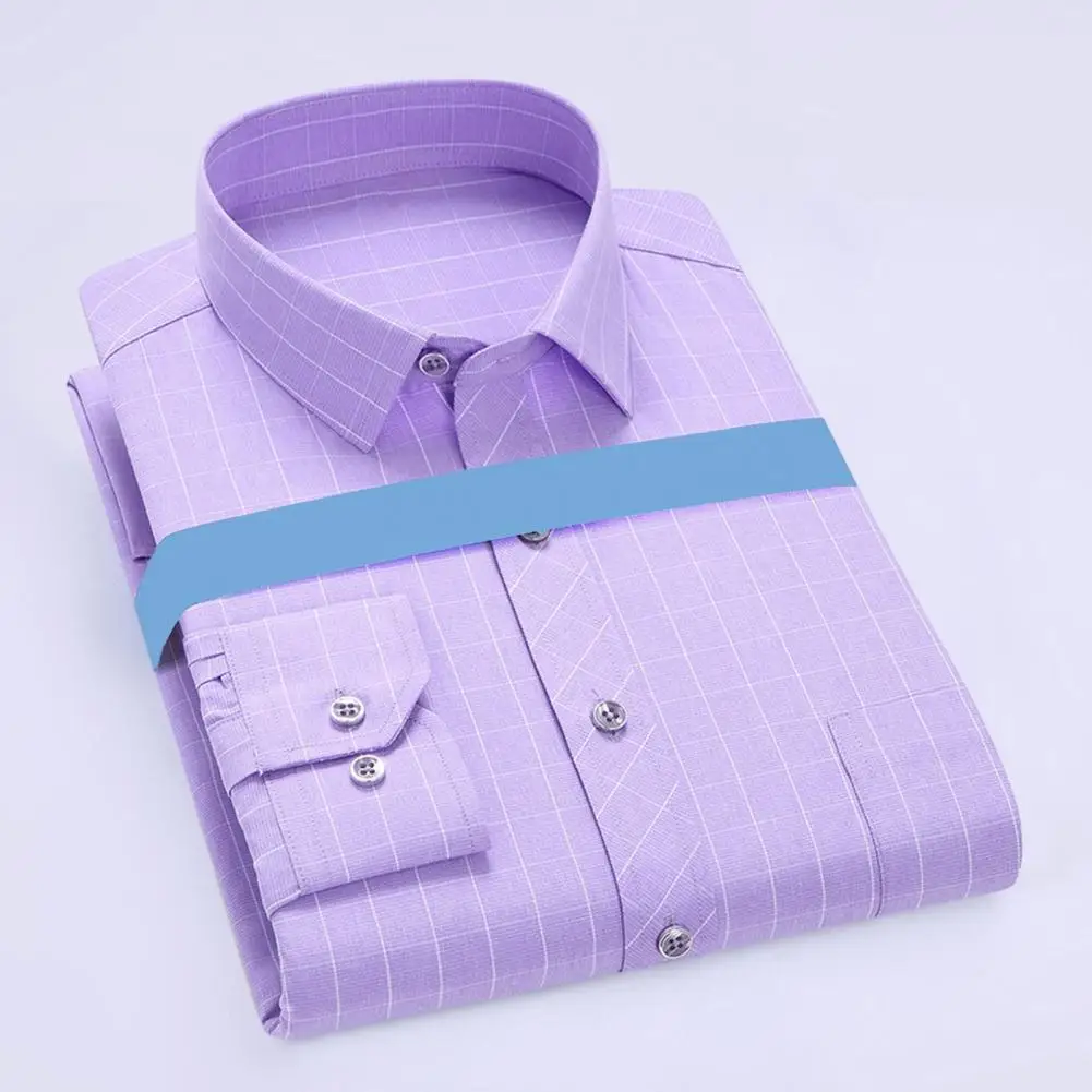 

Men Loose Fit Shirt Button Closure Shirt Mid-aged Father's Formal Business Style Striped Shirt with Turn-down Collar for Men