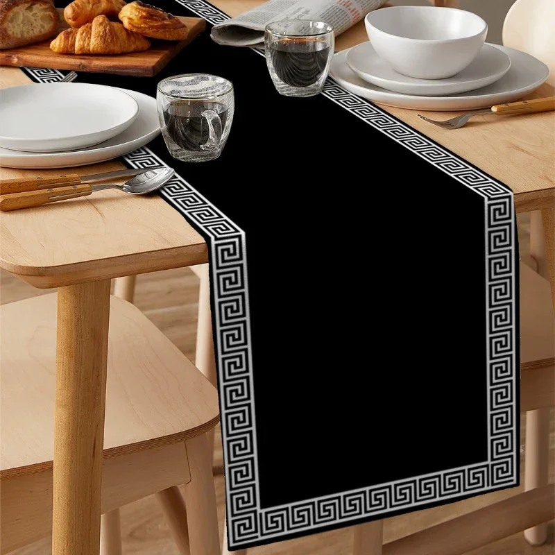 Black Retro Geometric Design Pattern Table Runner Restaurant Decoration Table Runner Wedding Holiday Party Table Accessories 3