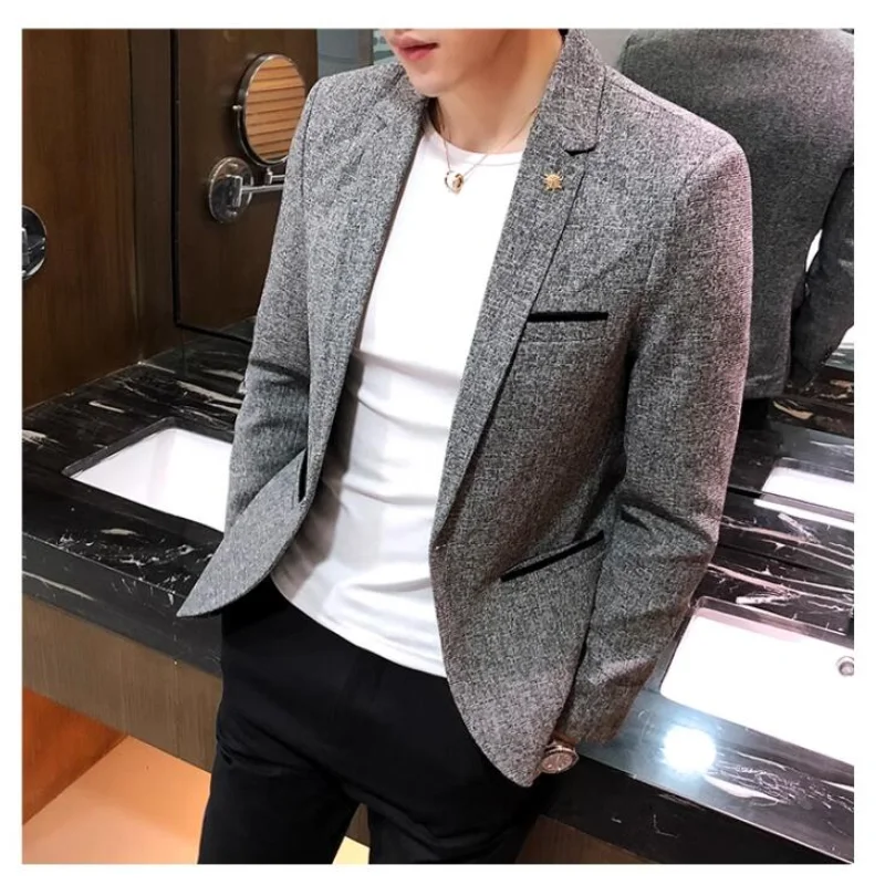 Men's Retro Casual Suit Jacket Blazers Business Formal Linen Suit Jacket High-quality Club Dress Formal Plus Size 4XL-M