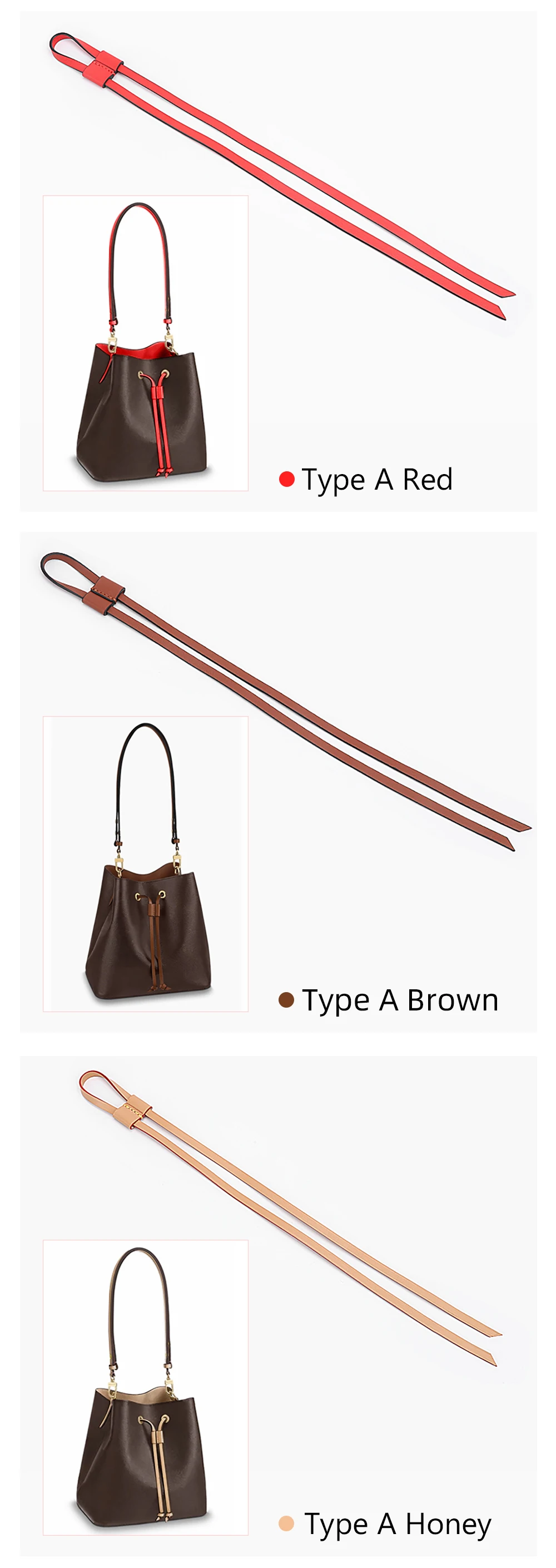 CRAZYSMITH Bag Straps Drawstring for LV Noe BB nano Mini Petit Bucket Bags Vachetta Leather Accessories Replacement Tension Cord