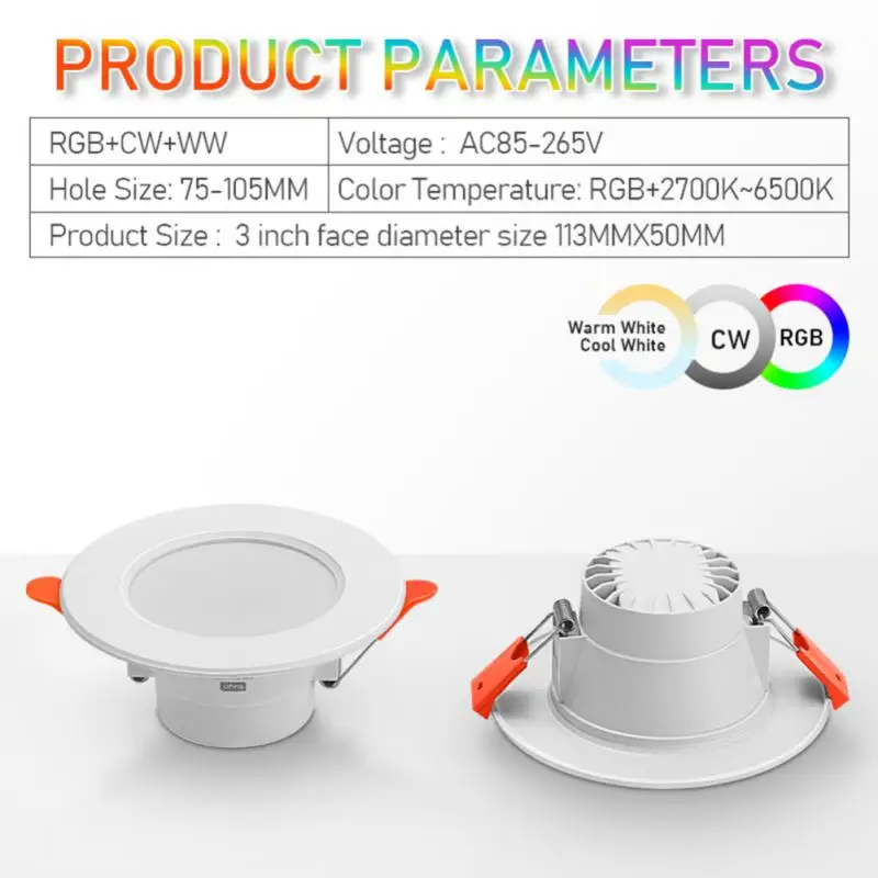 Aubess 10W LED Downlight Bluetooth-Compatible LED Ceiling Lamp Tuya RGB Dimmable Recessed Round Light Works With Smart Life APP