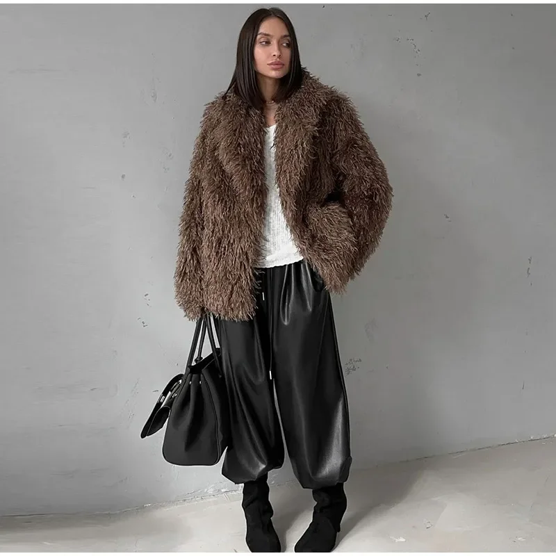 Mode frauen Solide Faux Pelzmantel Flauschigen Langarm Revers Neck Jacke 2025, Herbst Winter Weibliche Warme Täglichen Casual Oberbekleidung – Detail 3