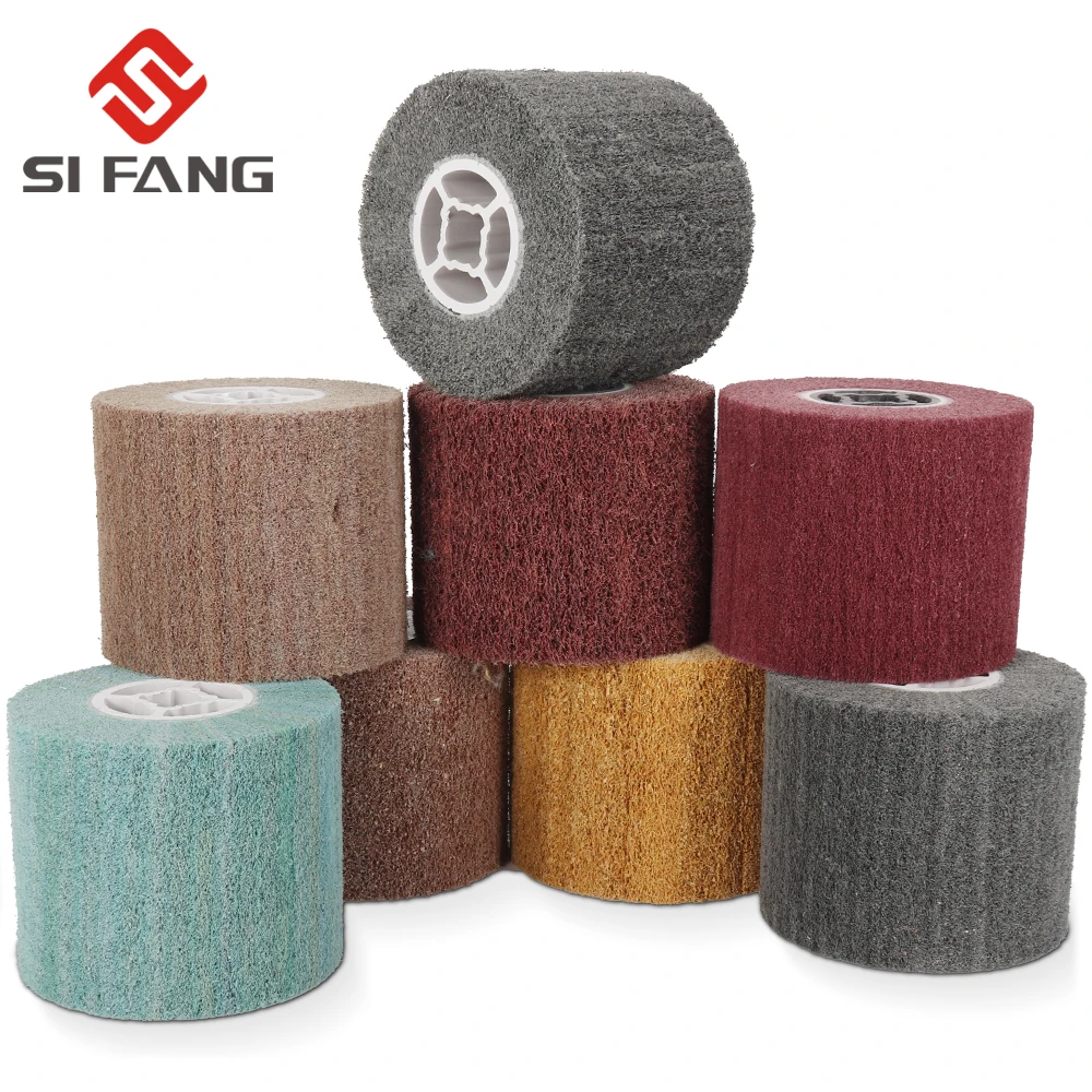 Vlies-Nylon-Fächerbürste, Satin-Zeichnung, Polieren, Entgraten, Trommelrad für Edelstahl, 100 x 120 mm