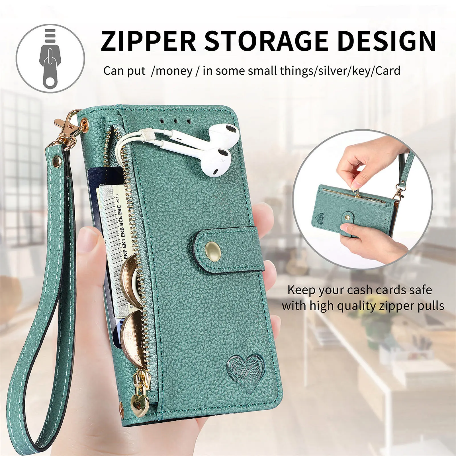 Wallet Case For Vivo Y15 Y16 Y17 Y19 Y20 Zip Card Pocket Stand Flap With Lanyard Pu Cover For Y27 Y31s Y33 Y35 Y50 Y30