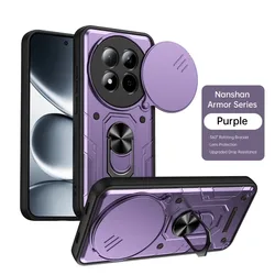 Rugged Shockproof Phone Case with Slide Camera Protection and 360° Rotating Ring Holder Kickstand for Redmi note 15 Pro 4G (PURPLE)