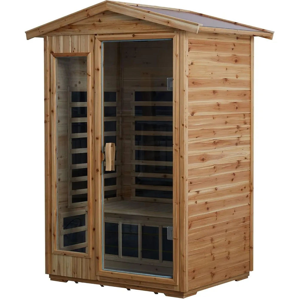 Outdoor infrared sauna for 2 people, can withstand outdoor temperature -5°F-104°F|Household low electromagnetic field sauna 2