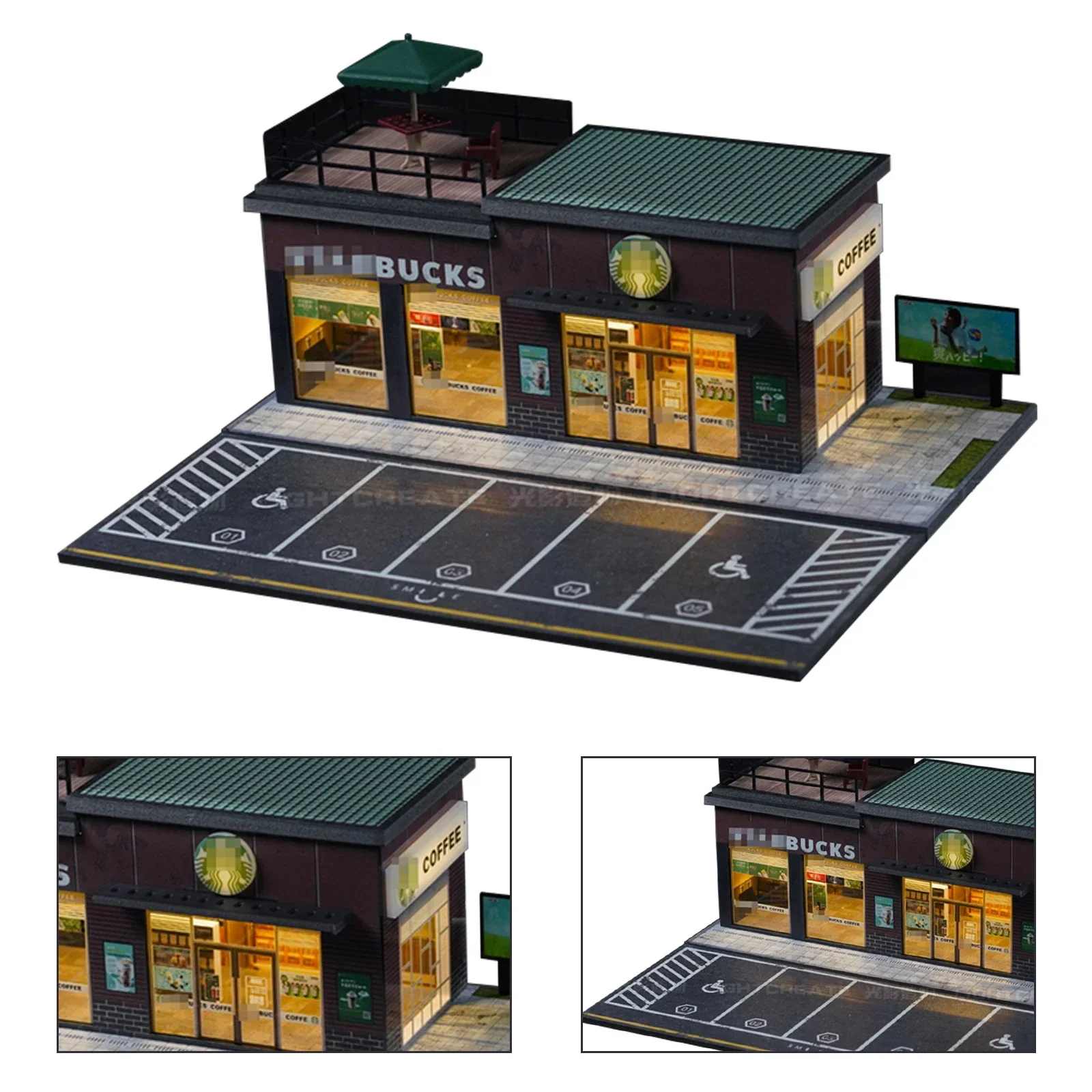 1/64 Diorama Car Garage Model City Street Coffee Shop Repair Workshop Scene Model Xmas gifts 6
