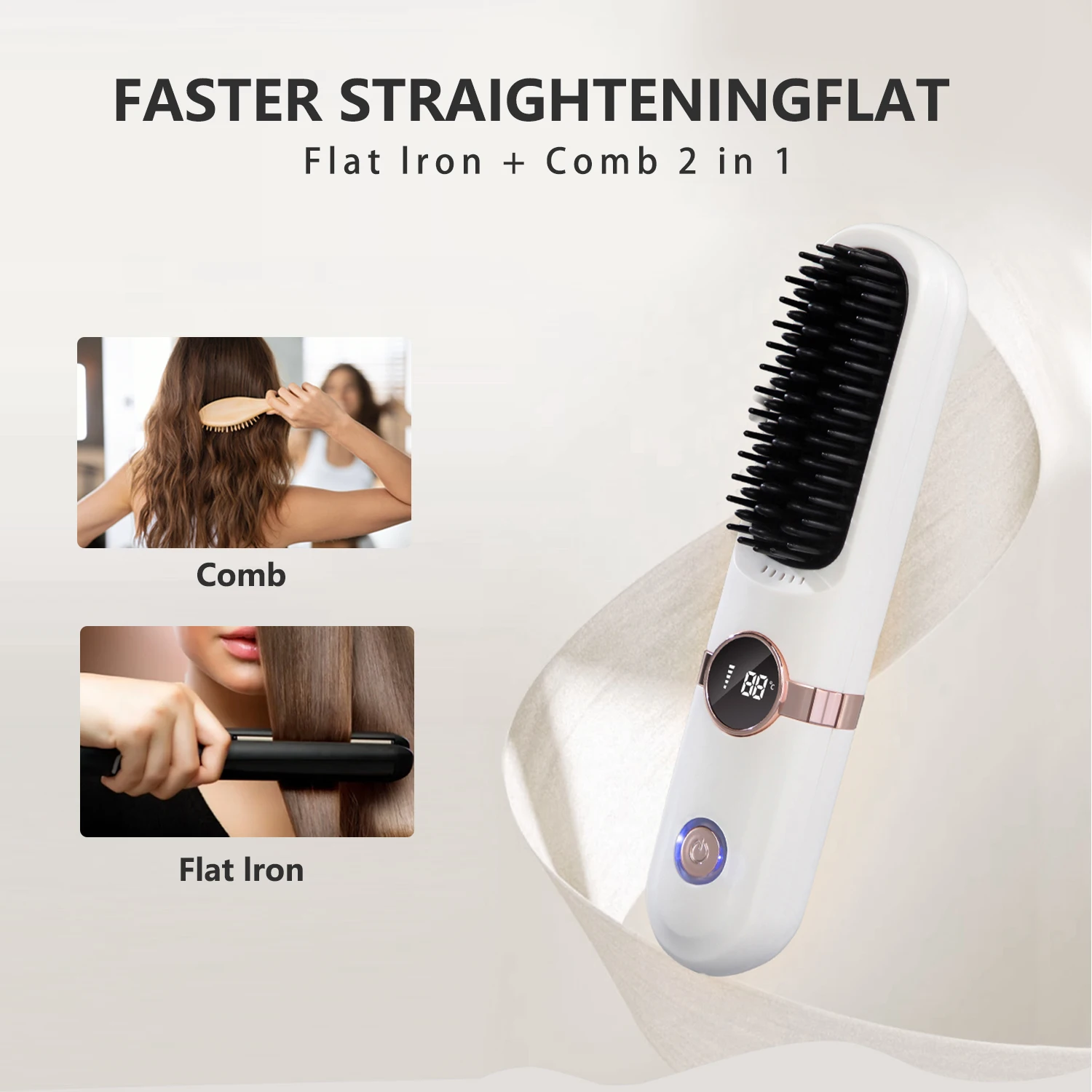 Electric Hot Comb Portable Cordless Hair Straightener Fast Heating Comb For Hair Smoothing Negative Ion Nourish Care