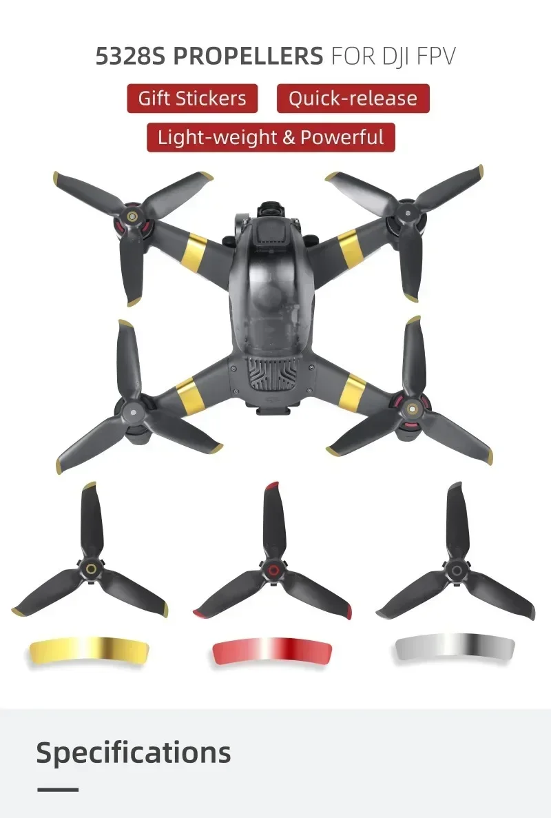 DJI FPV 5328S 프로펠러용 퀵 릴리스 프로펠러(DJI FPV 드론 액세서리용 선물용 암 스티커 포함)