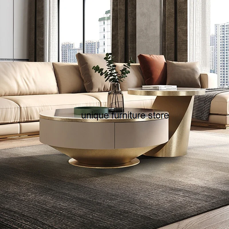 

Wooden drawer modern fashion aesthetics unique coffee table multifunctional round tea table series of pingdingshan luxury room