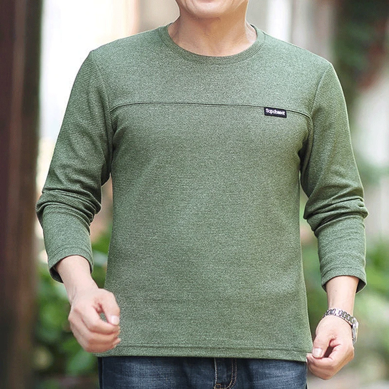 Spring Middle-aged Men's Round Neck Long-sleeved Thin Sweater Solid Color Pullover Business Casual Commute Versatile Sweater