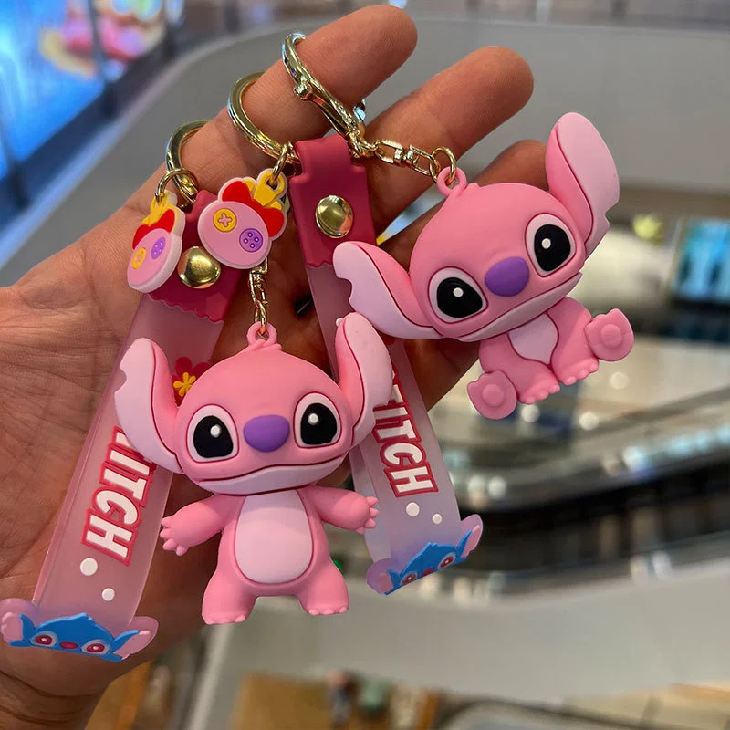 Lilo and Stitch Keychain Cartoon Pink Purple Stitch Doll Keyring Pendant