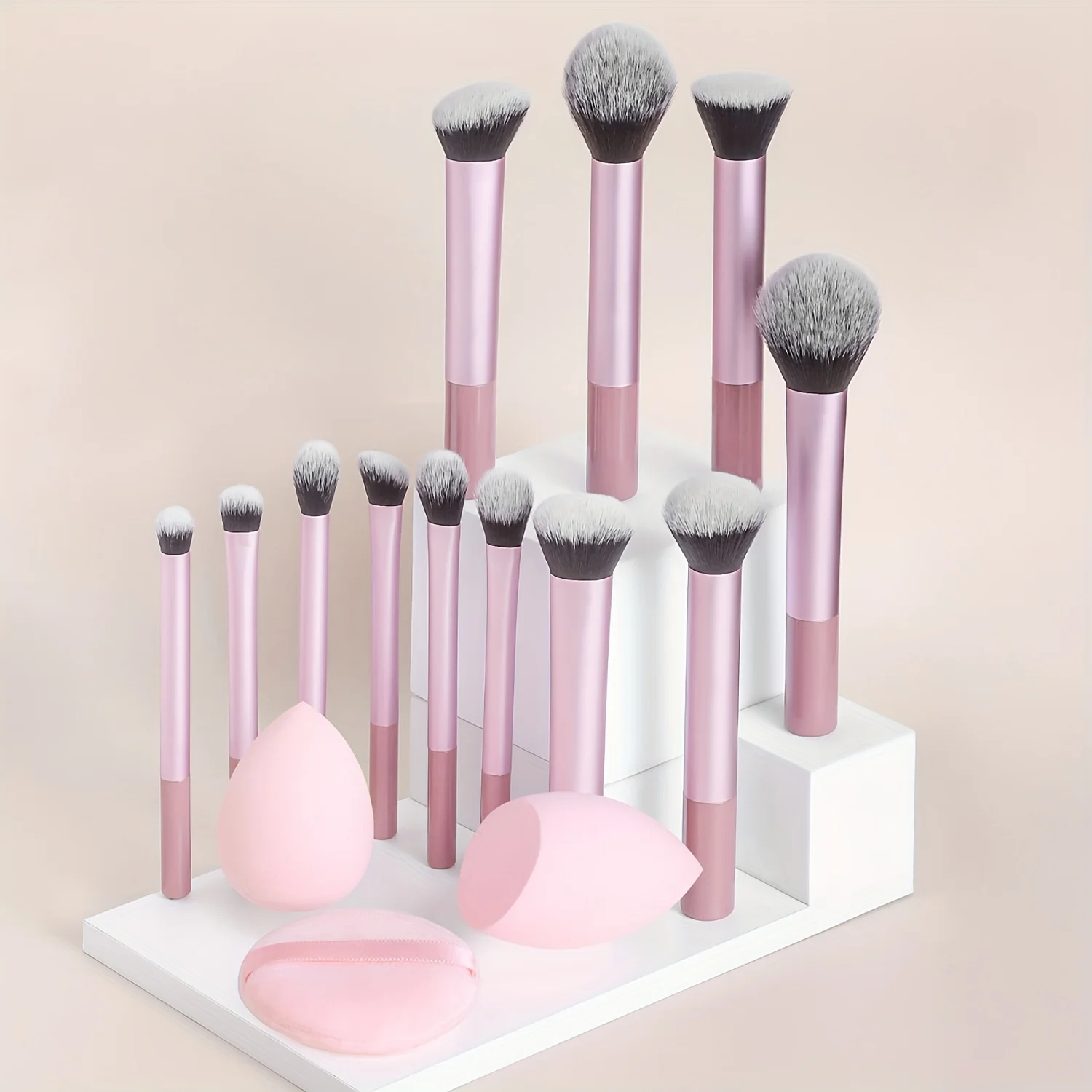 12-Piece Classic Full Makeup Brush Set with Angled and Teardrop Blenders, 1 Powder Puff - Professional Application Tools, Nylon 5