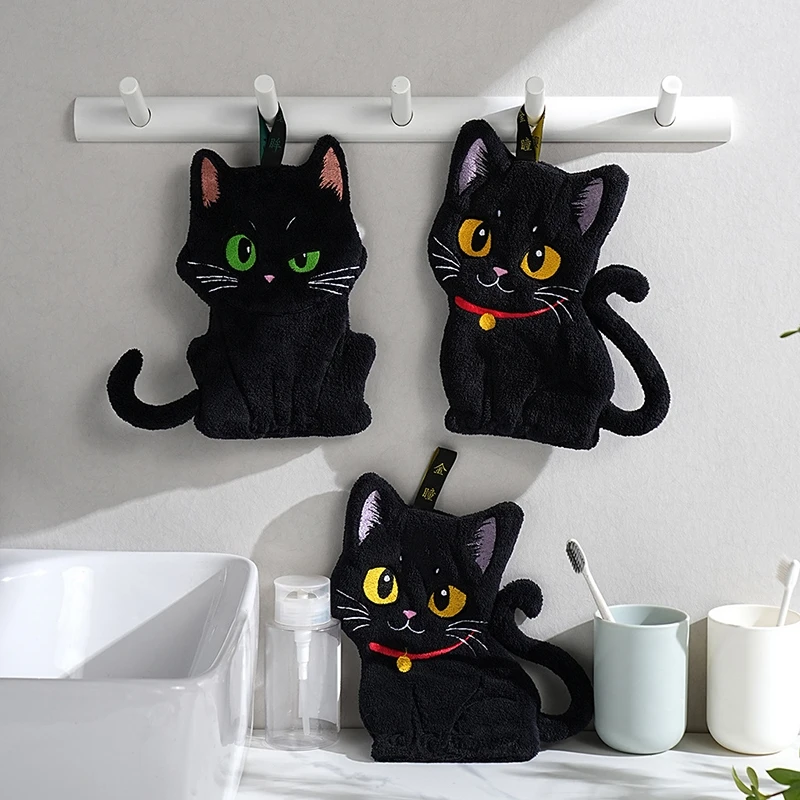 Cartoon Animals Hand Towel Absorbent Hand Cloth Bathroom Hanging Towel Kitchen Cleaning Wipe Cloth Cute Cat Bathroom Towels