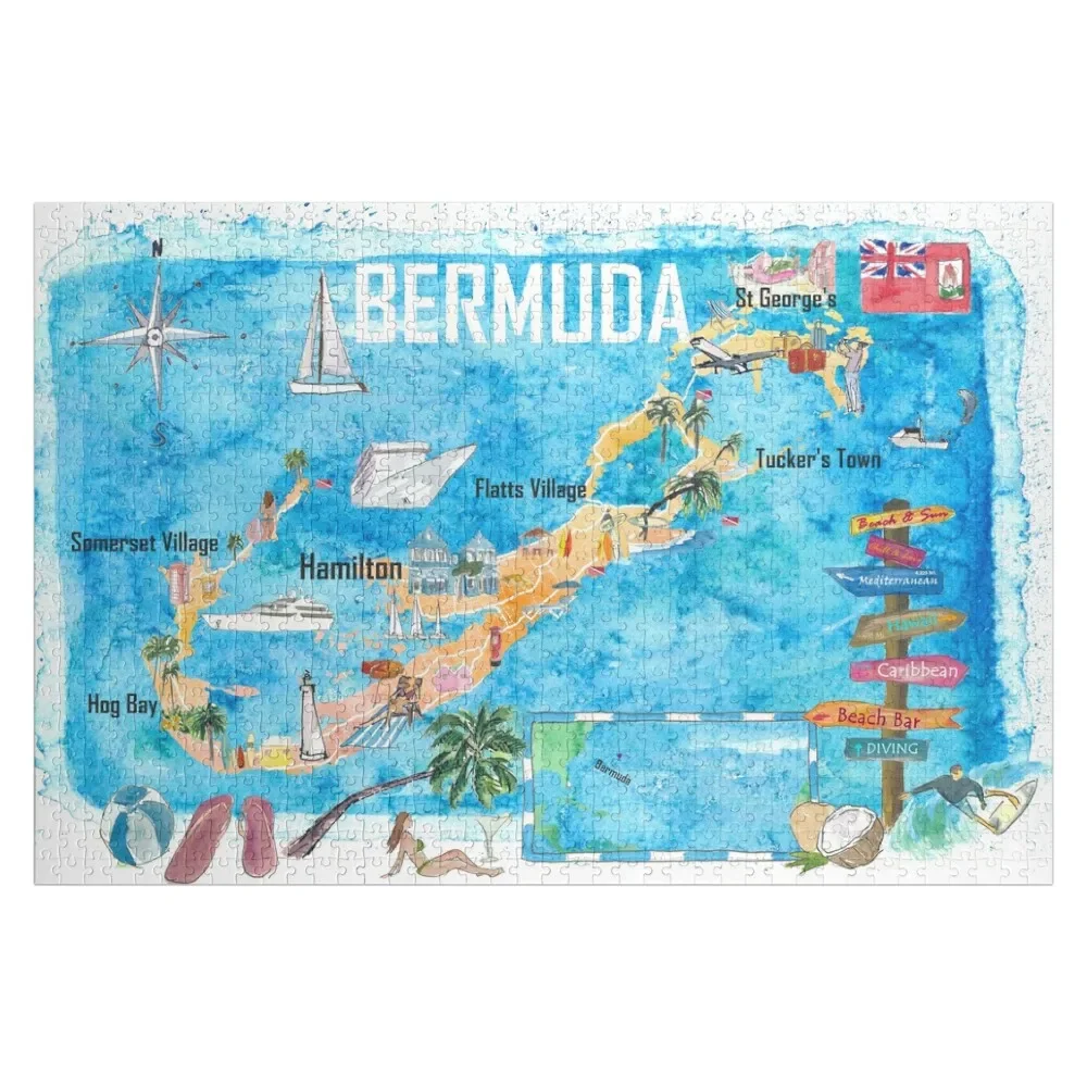 

Bermuda Island Travel Poster Favorite Tourist Map Highlights Jigsaw Puzzle Custom Gifts Personalized Photo Gift Puzzle